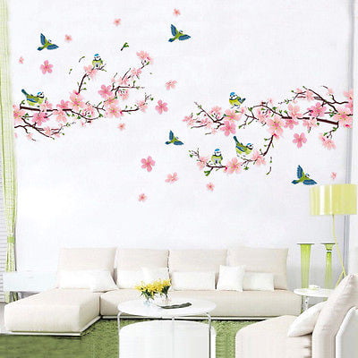 Large Cherry Blossom Flower Butterfly Tree Wall Stickers Art Decal Home Decor